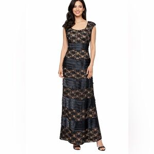 IGNITE EVENINGS By Carol Lin Black & Tan Sequin, Lace & Satin Gown, Size 10